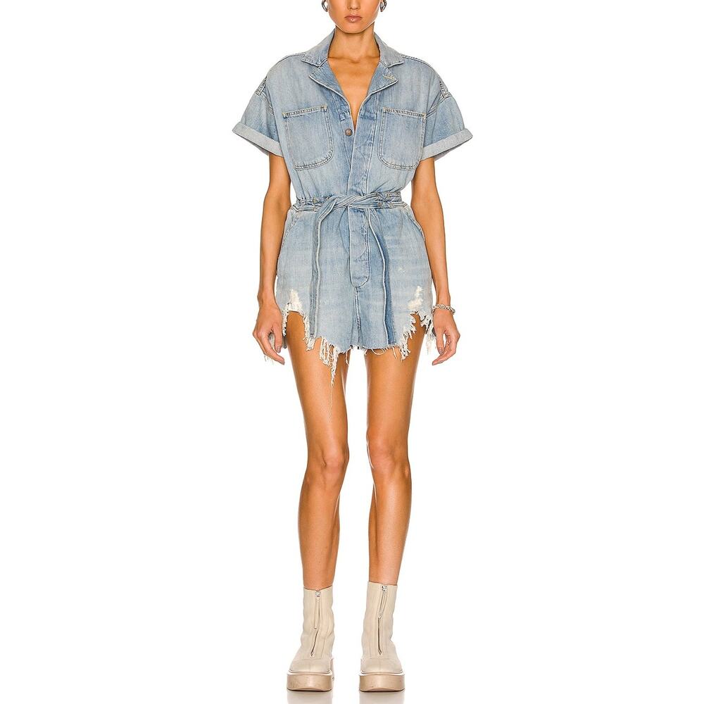 R13 Distressed Blue Mick Romper Size XS